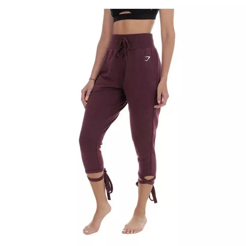 Gymshark Ark High Waisted Joggers in Berry Red Womens Size M Tie Ankle Wrap